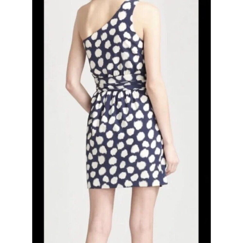 Theory Vivien Ikat Blue & White Spotted Polka Dot One Shoulder Mini Dress Size 8 - Picture 2 of 10